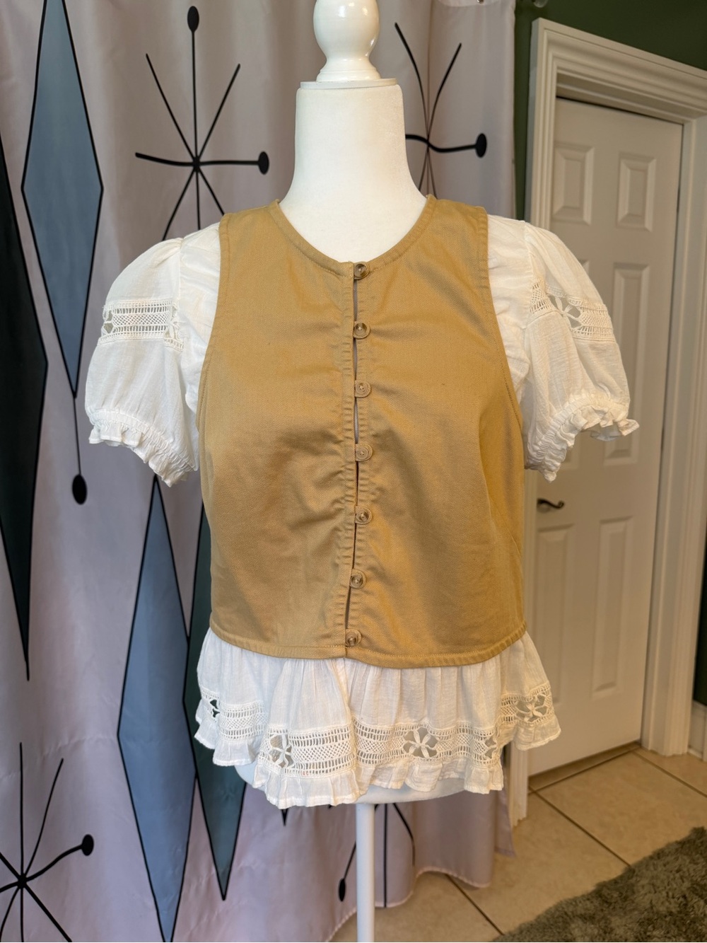 Anthropologie Mustard and White Layered Button-Front Blouse… Hello, REN Faire!
